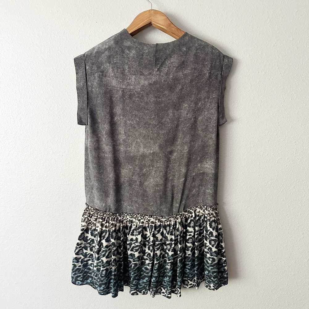 ALLSAINTS Watch the Skies Gray Silk Mini Dress Leopard Hem Women's US Size 6 - Picture 8 of 12